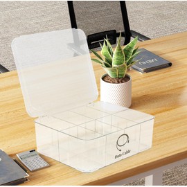 Gzsekken Cable Storage Box Cable Organiser Box with Lid Plastic Cable Management Organiser Box for Cables/Power Adapters 8 Grids Clear Cable Tidy Box Desk Electronic Accessories Organiser Box