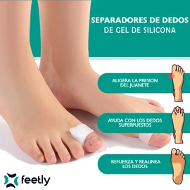 Feetly® Separador de Dedos de los Pies 2 PARES de Gel de Silicona para Juanetes - Enderezador de dedos en martillo – Separadores de Dedos del Pie - Corregir dedos torcidos - Alivio y Corrector de Juanetes - Almohadillas para Superposición - Hallux Valgus