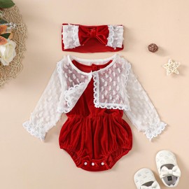 Siyova Newborn Baby Girl Christmas Outfits My First Christmas Romper Bodysuit Long Sleeves Tutu Skirts Headband 3Pcs Set Cute Baby Girl Dress (C-Red, 12-18 Months)