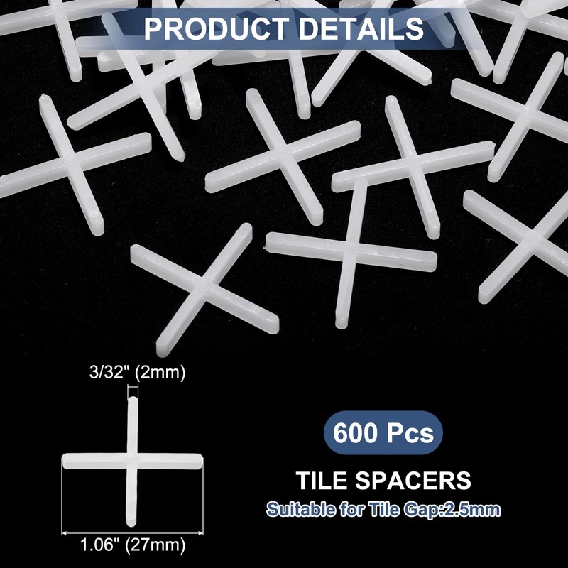 uxcell 600Pcs Tile Spacers, 2.5mm 3/32" Thick Cross Shape Wall