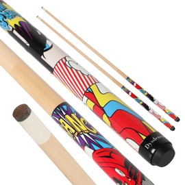 Dysdensa Kids Short Pool Cue Set of 2, Canadian Maple Wood, 4 Sizes (36/42/48/52 Inch) with UV-Printed Fun Designs and Leather Tip (42'')