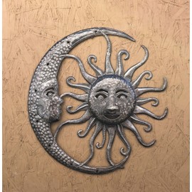 Haitian Metal Wall Art, Garden Sun, Boho Home Decor, Handmade in Haiti, Round Steel Drum 23 In. x 23 In.(SUN 4)