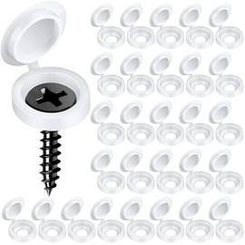 HNYYZL Plastic Hinged Screw Covers - 150 White Snap-On Caps, Flip Tops for Screw Protection (M)