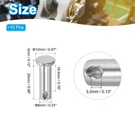 PATIKIL 8 x 25 mm Single Hole Clevis Pins, 10 Pcs 304 Stainless Steel Flat Head Pin for Hitch Pin Lock Link Hinge Systems, Silver