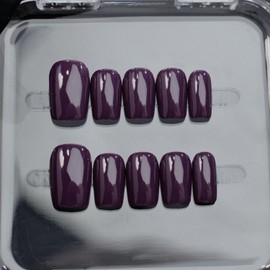 Purple Press on Nails Solid Color Fake Nails Short Square False Nails Designs Salon Quality Stick on Nail Full Cover Thickened Handmade Press on Nail Glossy Acrylic Nails for Women (S）