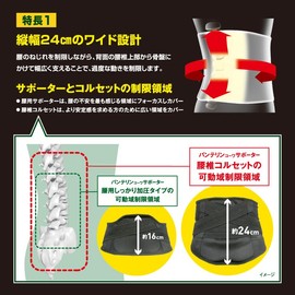 VANTELIN KOWA Supporter Lumbar Corset, Size 2XL (3L), 43.3 - 51.1 Inches (110 - 130 cm) Circumference at the Navel, Black