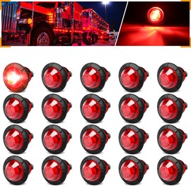 ALFU 3/4" Inch 20 Pcs Red Round LED Trailer Side Marker Clearance Lights Front Rear Top Marker Indicators Tail Light Waterproof for Truck Car Bus Van Pickup RV
