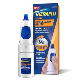 Theraflu Severe Congestion Relief Nasal Mist, Oxymetazoline HCI 0.05% Nasal Decongestant, 12-Hour Cold and Allergy Relief Congestion Relief, Ultra-Fine Mist, 0.34 fl oz