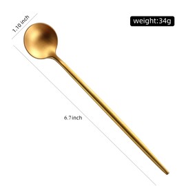 DEHOV 4 PCs 6.7 Inches Brushed Gold Stainless Steel 304 Gold Long Handle Coffee Spoons,Espresso Stirring Spoon,Gold Iced Tea Spoon,Gold Long Teaspoon,Gold Dessert Spoon,Tea Spoon