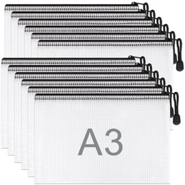 Umriox Pack of 12 A3 Document Wallets, Black Waterproof Document Bag, A3 Document Folder with Zip, Document Bag Zipper A3 Plastic for Office Supplies, Documents, Paper, Travel