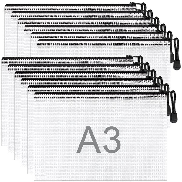 Umriox Pack of 12 A3 Document Wallets, Black Waterproof Document