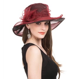 SAFERIN Women's Organza Church Fascinator Bridal Tea Party Wedding Hat Multicolor… (TZ-Burgundy)