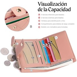 Carteras de Mujer, Billeteras Bifold Delgadas Ligero Monedero Pequeño con Bolsillo para Moneda, Lindo Tarjetero Cuero PU Bloqueo RFID Tarjetas Crédito