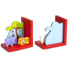 Mousehouse Gifts Wooden Children's Bookends for Boys or Girls Nursery or Bedroom (Red Safari)