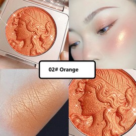KARLOR Blush Puder mit Schimmer, Orange Rouge Glitzer Palette Geprägtes Rouge Golden Blusher Powder Schimmernd Perlglanz Highlighter Makeup pigmentiert Orange Blusher for Cheeks (02# Orange)