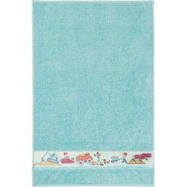 Erwin Müller Walk-Frottier Children's Bath Towel with Construction Site Border Turquoise Size 70 x 110 cm Quick Drying and Extra Absorbent with Loops on Both Sides
