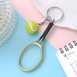 Guqqeuc Mini Tennis Keychain for Women Men Tennis Ball and Racket Key Ring for Boys Girls Tennis Gifts for Teens Christmas Birthday Gifts for Tennis Lover Player Coach