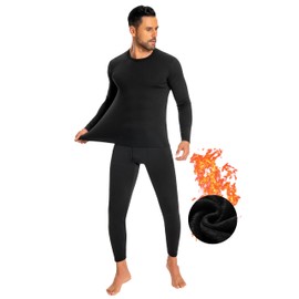 Cyathea Mens Thermal Underwear Set Ultra Thick for Cold Weather Fleece Lined Long Johns Winter Base Layer Top and Bottom Heavyweight Fleece Black M