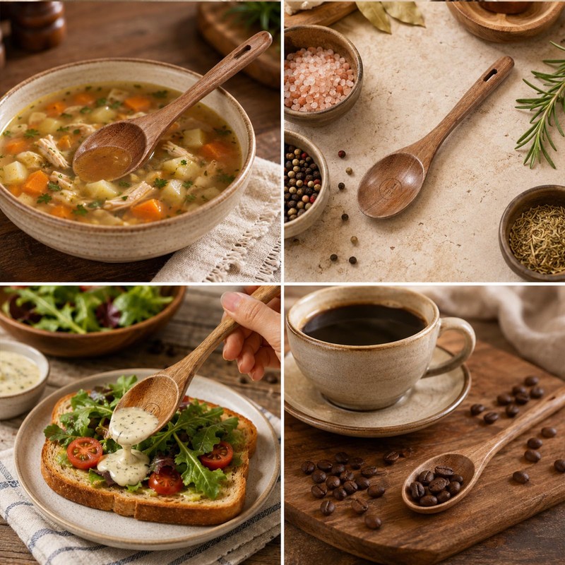4PCS Wooden Measuring Spoons Set Natural Acacia Cute Measuring-Spoons 1