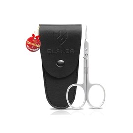 Tijeras de precisión para cutículas curvas y puntiagudas hojas extra afiladas y finas de con estuche de cuero Tijeras de manicura y cortacutículas (Tijeras para cutículas plateadas)