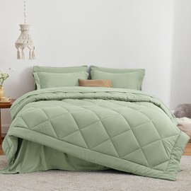 Love's cabin Full Comforter Set Sage, 7 Pieces Full Bed in a Bag, All Season Bedding Sets with 1 Comforter, 1 Flat Sheet, 1 Fitted Sheet, 2 Pillowcase and 2 Pillow Sham