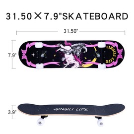 Skull Skateboards for Beginners Kids Boys Girls and Adults,31''x8'',7-Layer Maple,Double Kick Concave,Fascinating Cool,Solid&Durable (Colorful Skeletons 02)