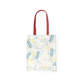 Le Jardin du Lin Printed Shopping Bag with Red Long Handles, Reusable Bag, Foldable, Fabric Bag, Size: 34 x 40 cm
