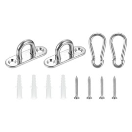 uxcell 2 Pcs Pad Eye Plate, 1.8 Inch 304 Stainless Steel Ceiling Hooks & Snap Hook Marine Hanging U Hook with Screws & Anchors for Securing Hanging, Silver