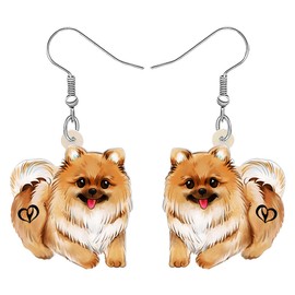 DALANE Acrylic Cute Pomeranian Dog Earrings Dangle Drop Anime Puppy Pets Jewelry for Women Girls Kids Dog Lovers Charms Gifts Party Favors Decor (Brown)