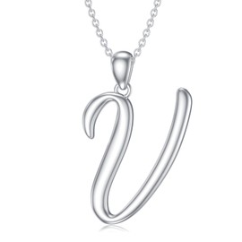 Initial Necklaces 26 Capital Letter Necklaces S925 Sterling Silver Letter Pendant Initial Necklaces for Women -V