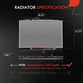 A-Premium Engine Coolant Radiator with Transmission Oil Cooler Compatible with Acura RL 2005-2008 V6 3.5L, Automatic Transmission, Replace# 19010RJAJ53, AC3010139