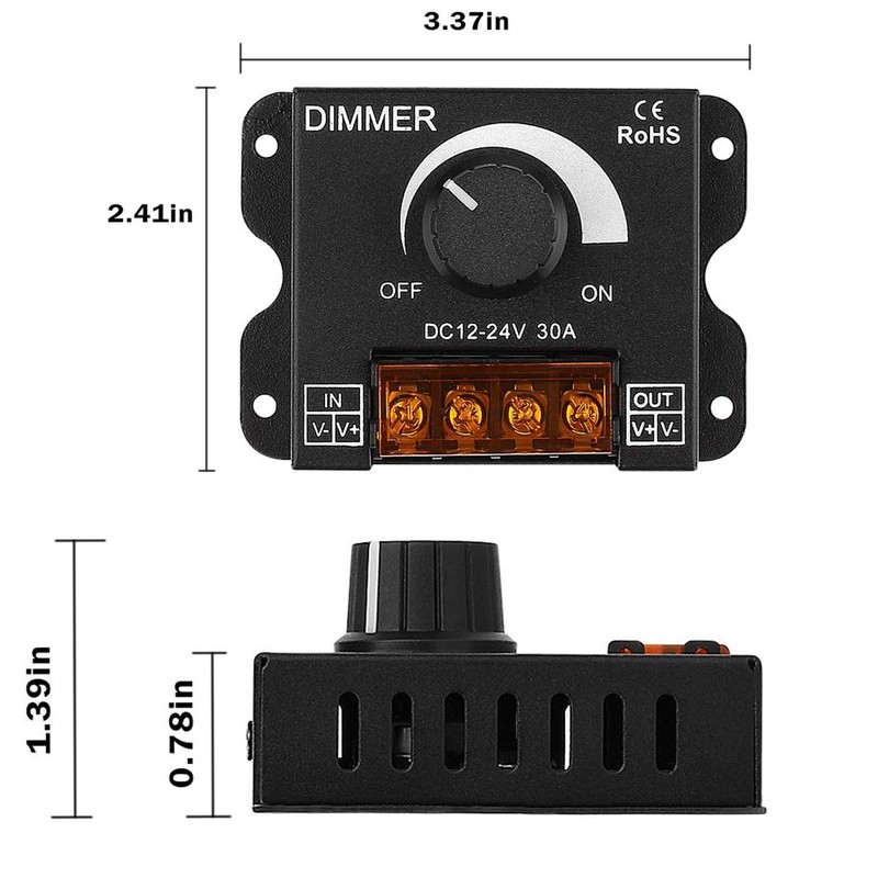SUYOOULIN DC 12V-24V 30A LED PWM Dimming Controller Dimmer Switch,