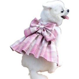 Dog Harness and Leash Set, Cute Bow Tie Plaid Harnesses for Puppy Cat, Adjustable Pet Kitties Vest, Breathable Harness Traction Rope for Small Animal (Pink, Medium)