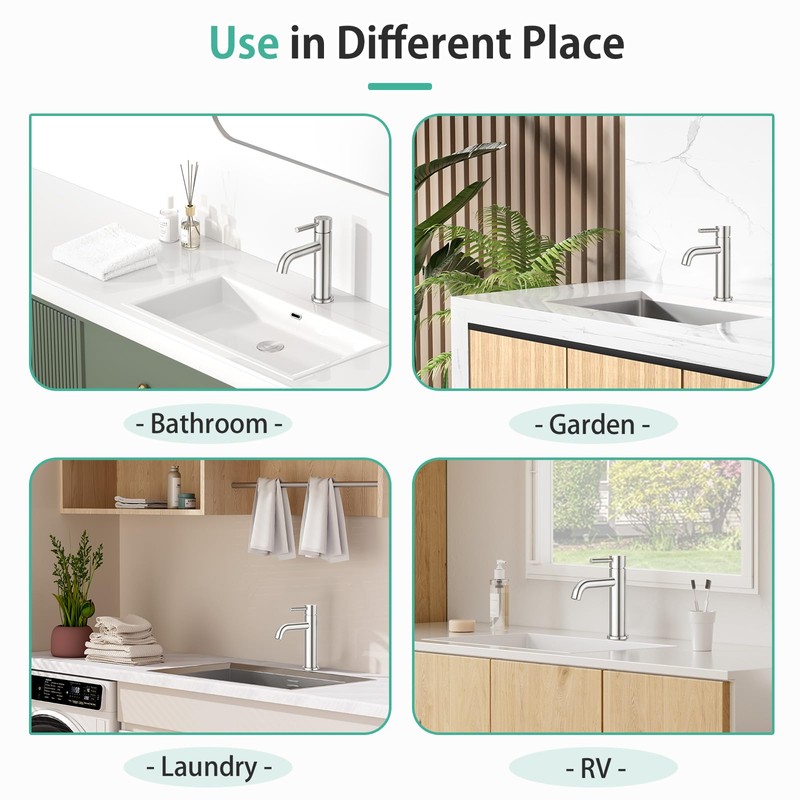 Faustina Brushed Nickel Bathroom Faucet, Single Handle 304 Stainless Steel