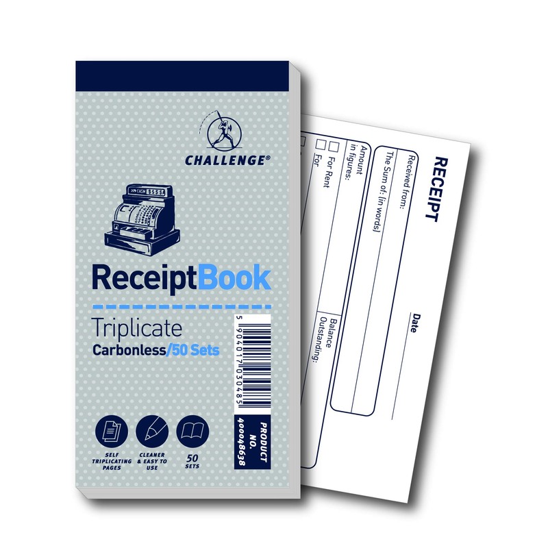 Challenge Triplicate Receipt Book, Carbonless, 50 Pages, 10 pack (140
