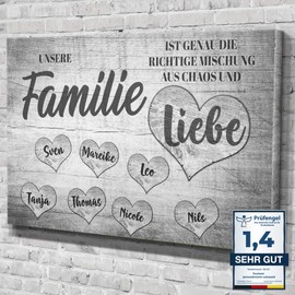 Individual Canvas Family Love White Family with Own Name Gift Mother's Day Father's Day Canvas Picture for up to 8 People
