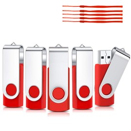 [5-Pack] CardFuss 64GB USB 2.0 Flash Drive - Swivel Thumb Drive for PC/Mac/Linux (Windows 10/11, macOS), Includes Keychain & Lanyard - 12-Month Warranty (Red)