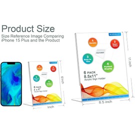 BlueValley Clear Plastic Sign Holder 4x6 Picture Photo Frames, Acrylic Sign Holder with Vertical Slant Back L shape Plexiglass Flyer Document Paper Display Stand for Office Desk Store Home Use - 6 Pack