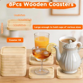 8 PCS Bamboo Coasters for Crafts, Wooden Coasters Set for Drinks, DIY Mosaic Tile Blank Base, DIY Resin Coaster Art, Table Protection, Small Plant Trays, Modern Home Decor Gifts