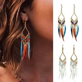 NEEBAOLY Gold Bohemian Earrings Set with Feather Tassel for Women