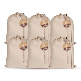 LFH Home Large Premium 100% Cotton Canvas Laundry Bag with Drawstring and Handles Heavy Duty, Multi-Use, and Washable for Home, Travel, College or Storage 28x40 (Pack of 6)-Natural
