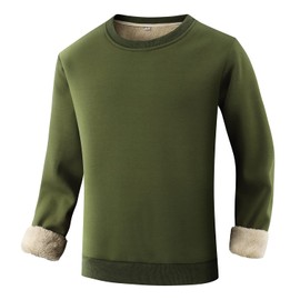 Gihuo Men's Warm Crewneck Sweatshirt Winter Sherpa Lined Fleece Sweatshirt Athletic Pullover Tops Loungewear (ArmyGreen, Large)