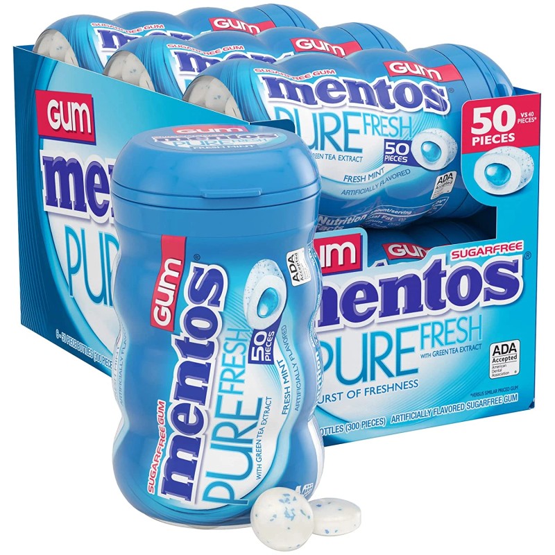 Mentos Pure Fresh Chewing Gum with Xylitol, Fresh Mint, 50
