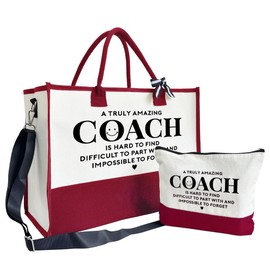 Amazing Coach Tote Bag, Canvas Tote Bag for Women, Shoulder Beach Bag, Thank You Gift for Female Coach, Coach Gifts for Women, Travel Bag Gifts for Coach, Canvas Tote Bag With Zipper, Make Up Gag A1