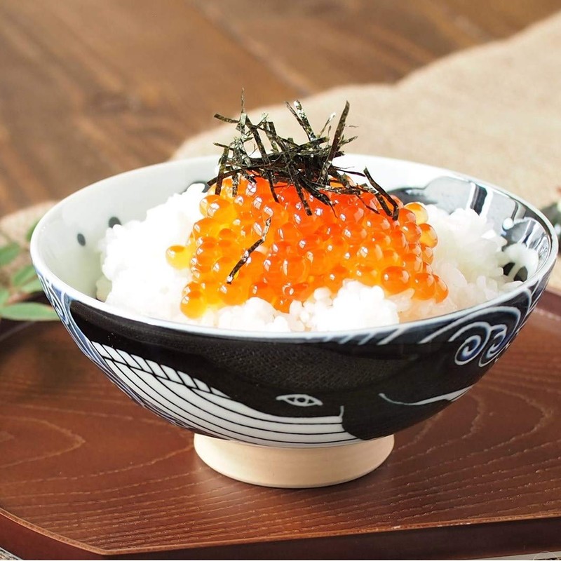 Minorutouki Rice Bowl Extra Large White Wave Whale Blue φ5.8×H2.6in
