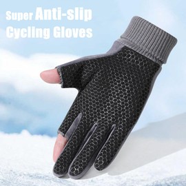 KXF Winter Warm Fingerless Gloves For Men Women Windproof Thermal Gloves with Thick Velvet Liner Lengthen Knit Cuff Fingerless Touchscreen Gloves Handwarmers Mittens For Cycling Running (Gray-1)
