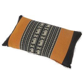 GURU SHOP Decorative Cushion, Meditation Support Cushion, Neck Pillow, Thai Pillow, Kapok - Turmeric/Black/Elephant, Yellow, 28 x 44 x 15 cm, Neck Pillow in Thai Style