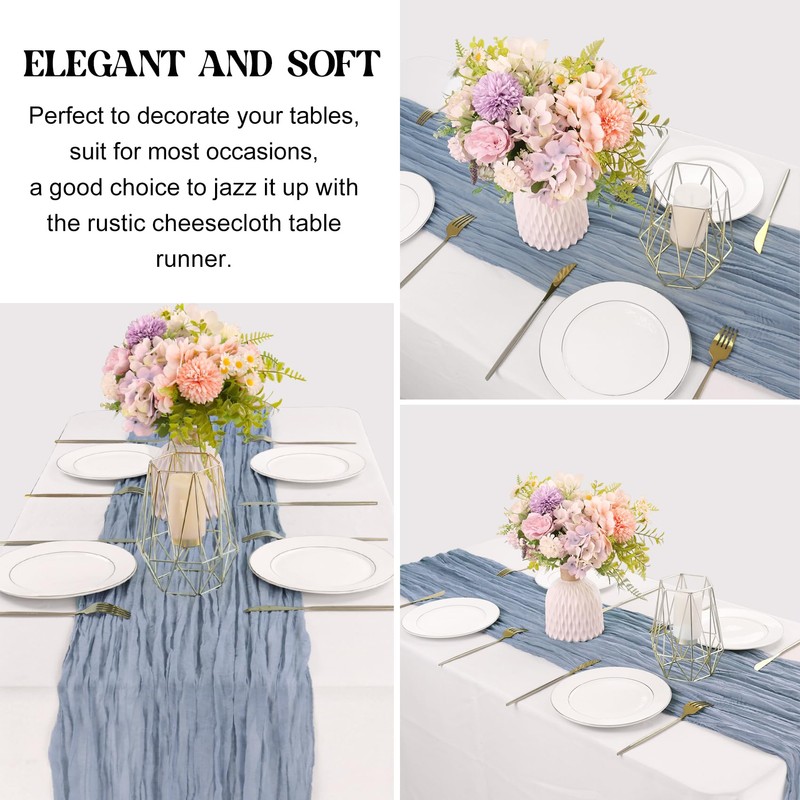 Dusty Blue 10FT Cheesecloth Table Runner Boho Gauze Fabric Table