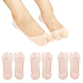ZARSIO 3 Pairs Japan Tabi Socks No Show Socks Flip Flop Sock Split Toe Low Cut Sock (US, Alpha, One Size, Regular, Regular, Fleshcolorx3)