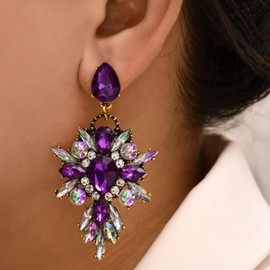 Lavender Earrings Purple Rhinestone Long Dangle Earrings for Women Crystal Teardrop Parkly Jewelry Prom Charms Jewelry Gifts for Women Trendy